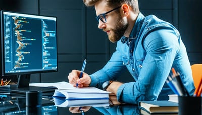 Illustration of a professional studying for IT certification exams